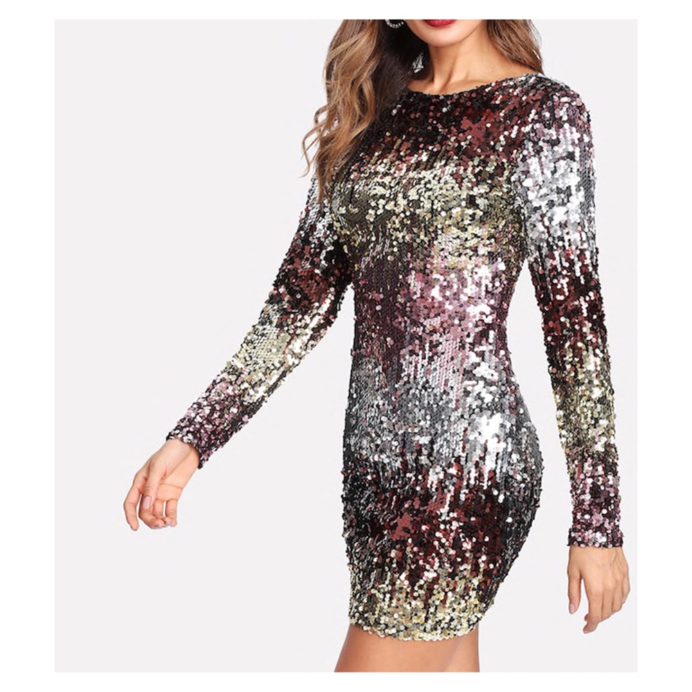 Silver Ombre Sequin Cocktail Short Dress - Picture 4 of 9